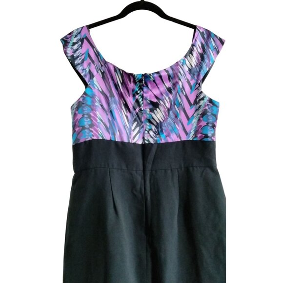 Perceptions New York Size 12 Dress Black Skirt Multicolor Print Cap Sleeves Back - Picture 6 of 10